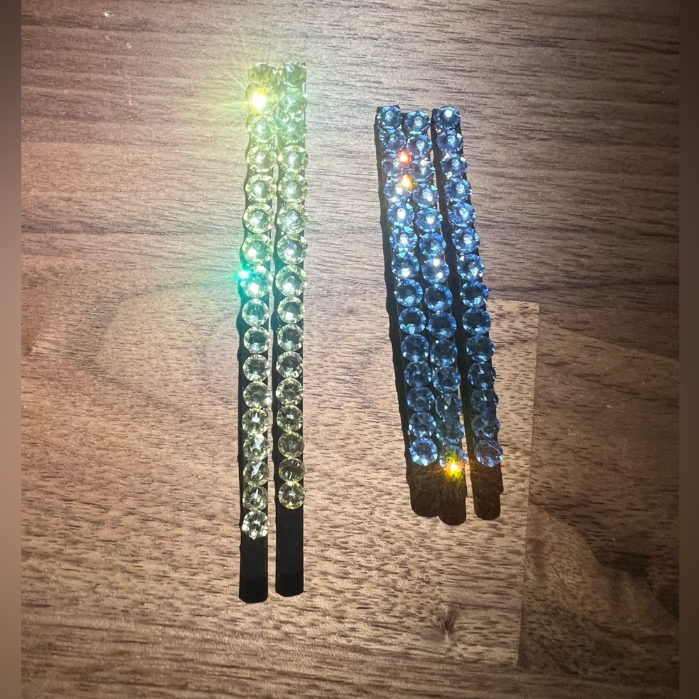 Handmade Blue & Yellow Austrian Crystal Bobby Pin Set - Picture 3 of 3